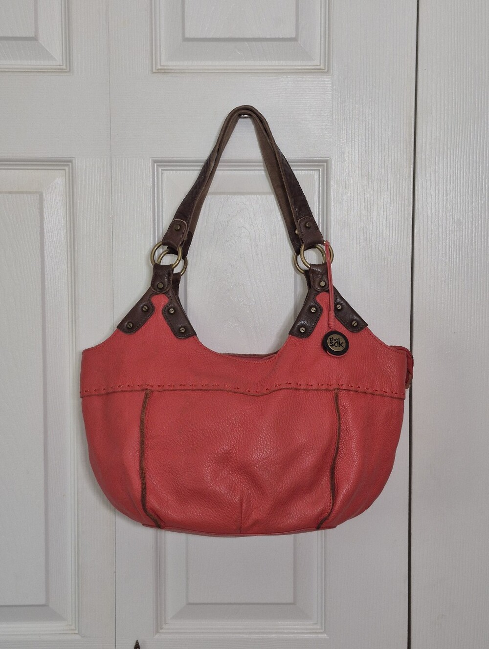 The Sak Coral Red Pebbled Leather Hobo Bag